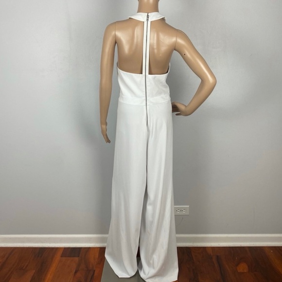 ALICE + OLIVIA WHITE CRISS-CROSS FRONT WIDE LEG JUMPSUIT